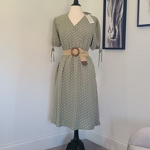 Midi Dress Light Green Polka Dot NWT